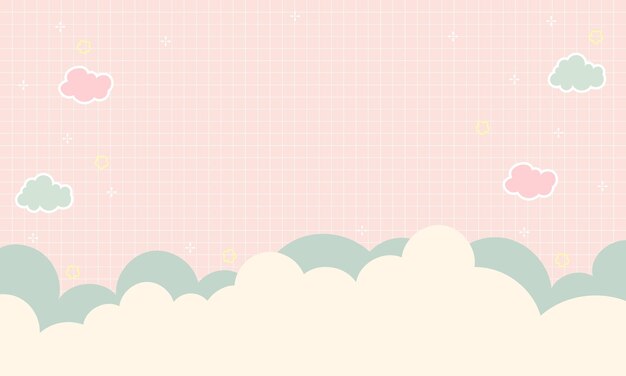 Vector cute kawaii abstract starry cloud grid landscape background