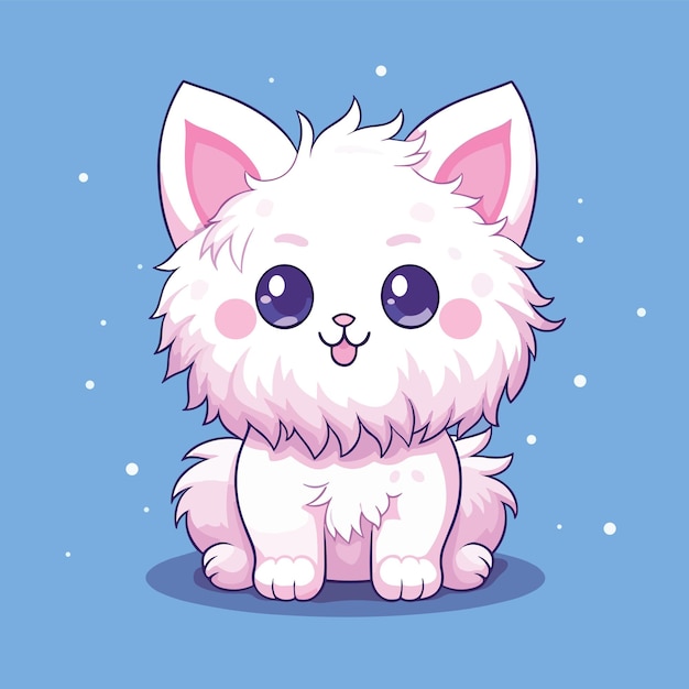 Cute kawaii angora white cat on solid background Vector illustration