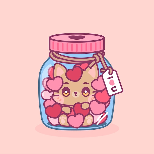 Vector cute kawaii animals celebrate valentine