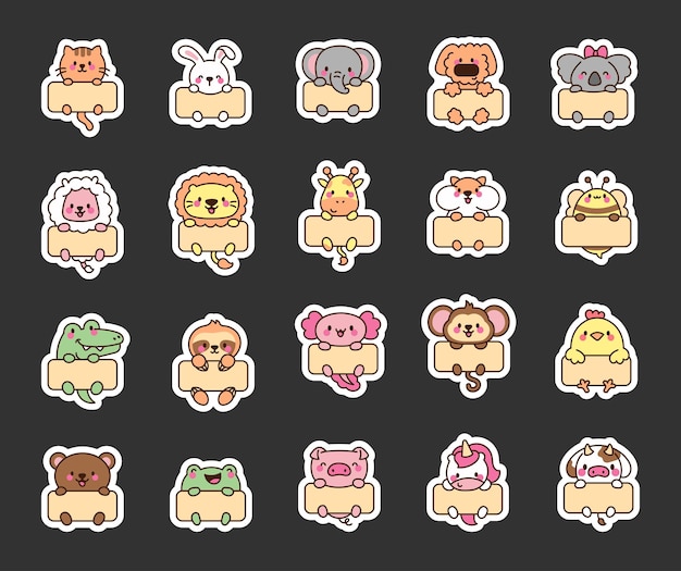 Vector cute kawaii animals sticker bookmark