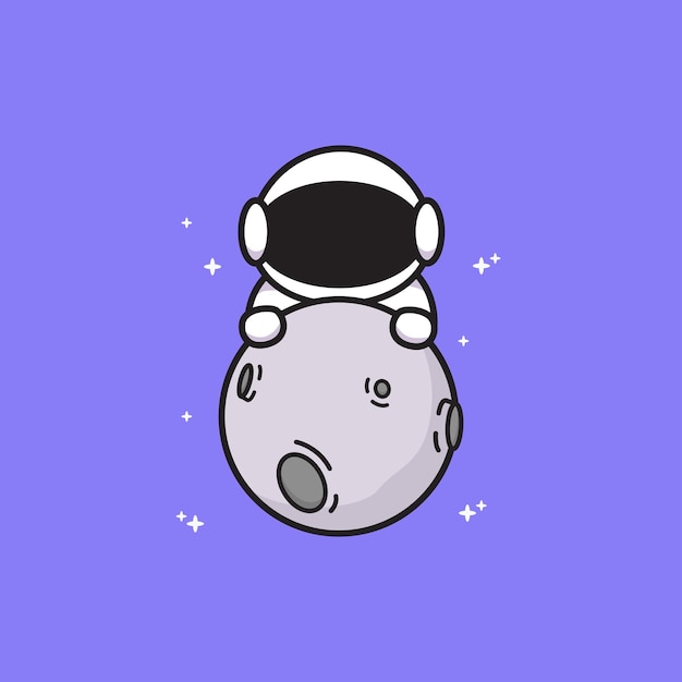 Cute kawaii astronaut holding the moon