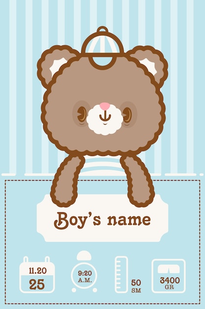 Cute kawaii bear showing baby boy information