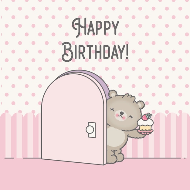 Cute kawaii birthday card bear