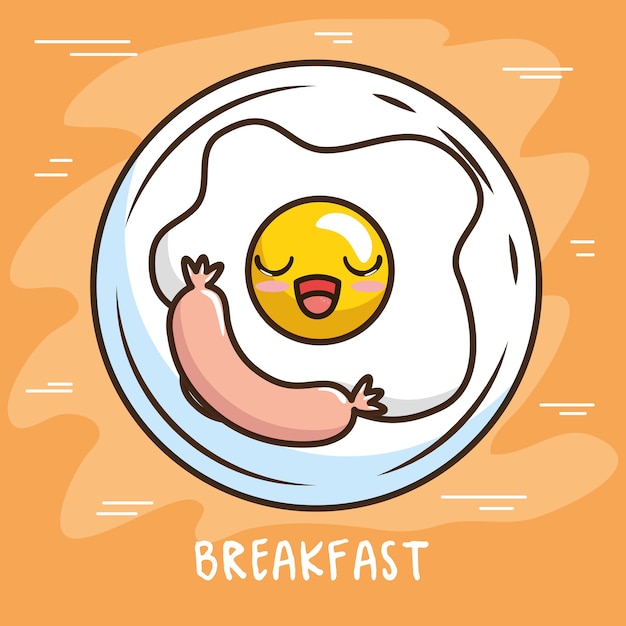 Cute kawaii breakfast food cartoon