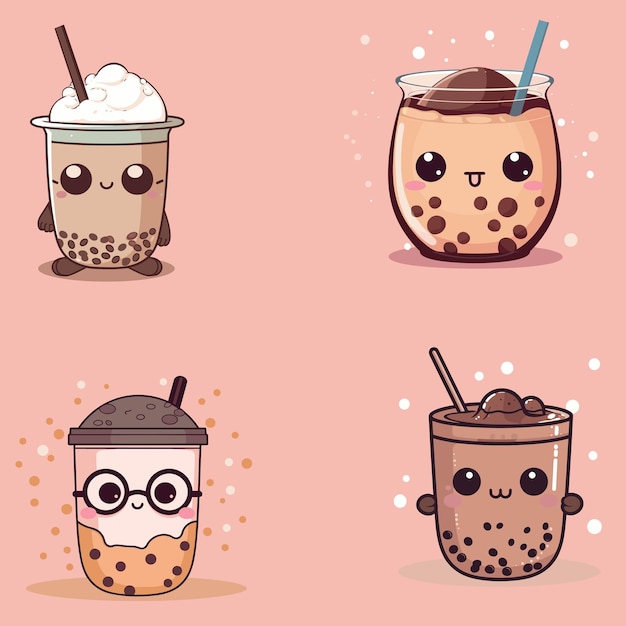 Cute kawaii bubble tea set