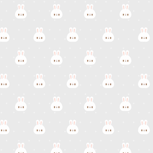 Vector cute kawaii bunnies and dots   seamless pattern