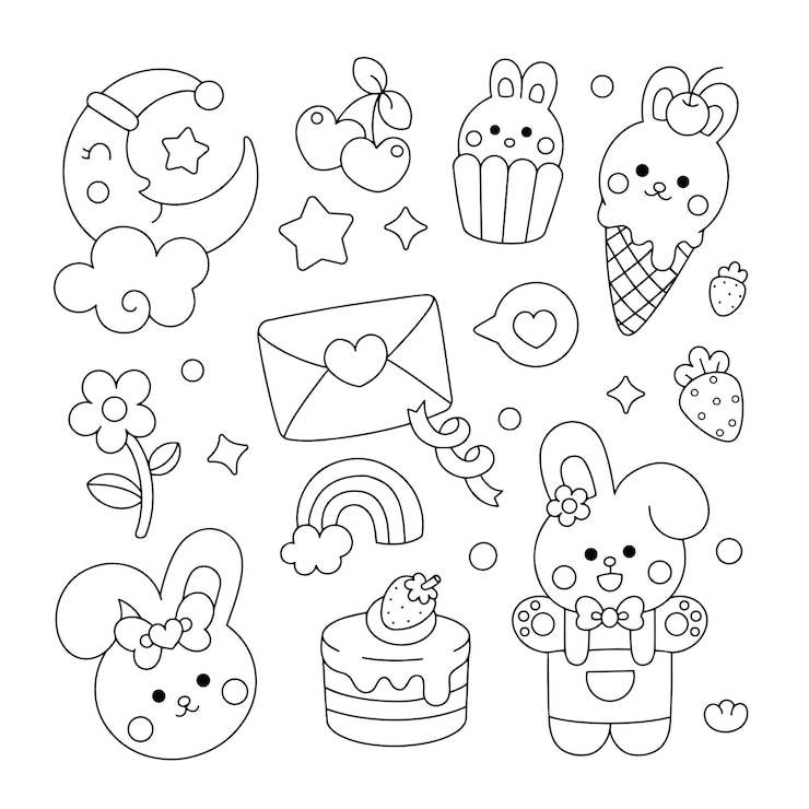 Vector かわいいウサギの落書きぬりえ