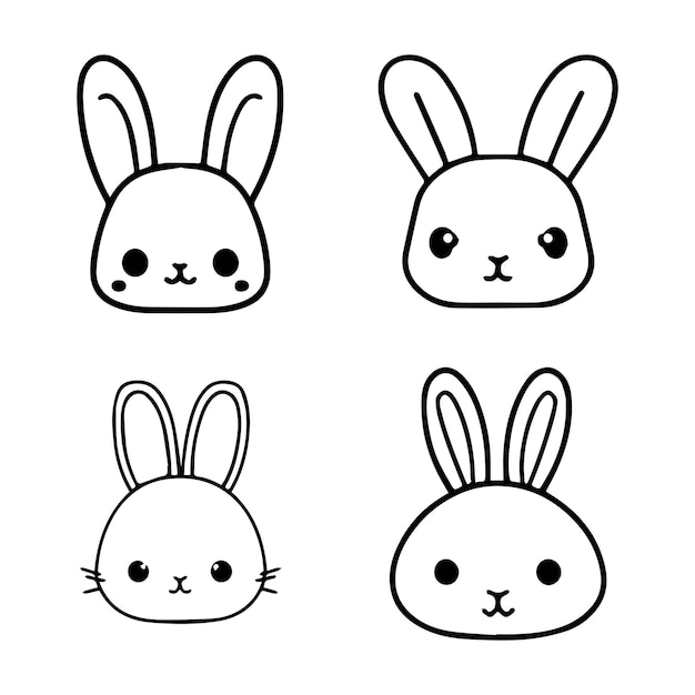 cute kawaii bunny rabbit collection set hand drawn illustration