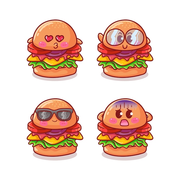 Vector cute and kawaii burger isolated on white