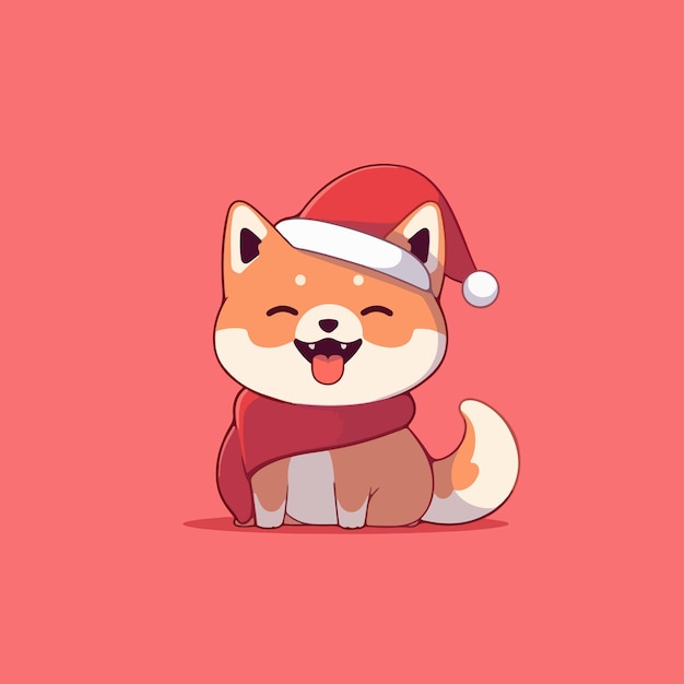 Cute kawaii cartoon christmas dog illustration vector shiba inu puppy