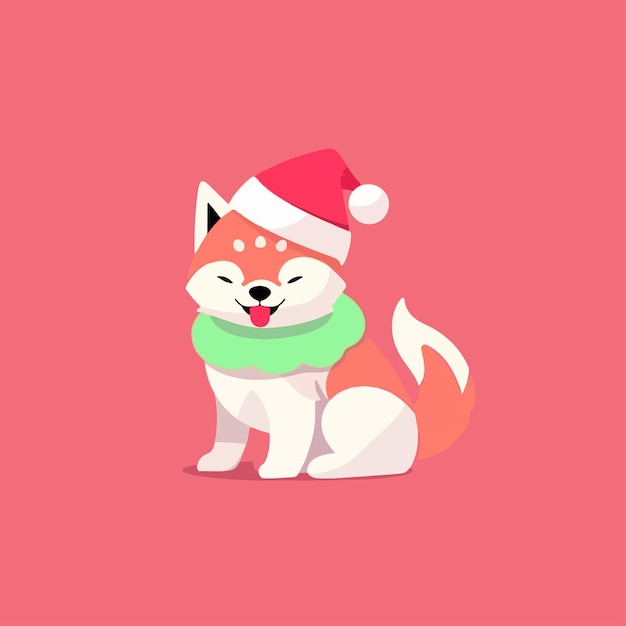 Simpatico cartone animato kawaii natale cane illustrazione vettore shiba inu cucciolo