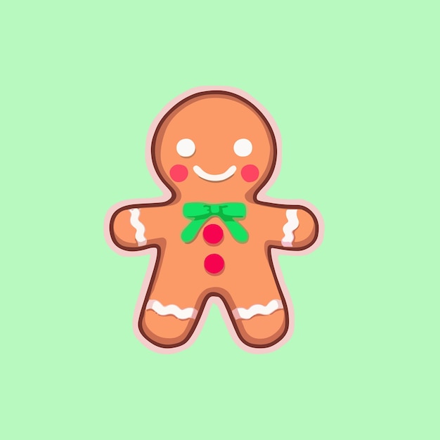 Cute kawaii cartoon Christmas gingerbread man cookie illustration vector