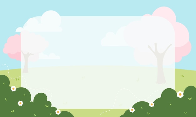 Cute Kawaii Cartoon Framework Landscape Background with grass meadow and trees