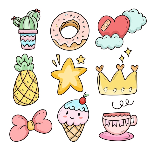 Vector cute kawaii cartoon set item with ice cream  illustration