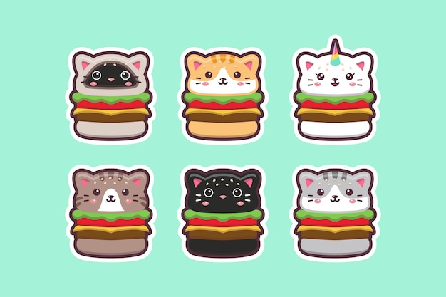 Cute kawaii cat burger drawing