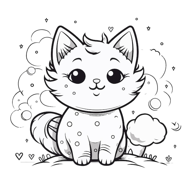 A cute kawaii cat coloring page Line art cat coloring sheet vector design