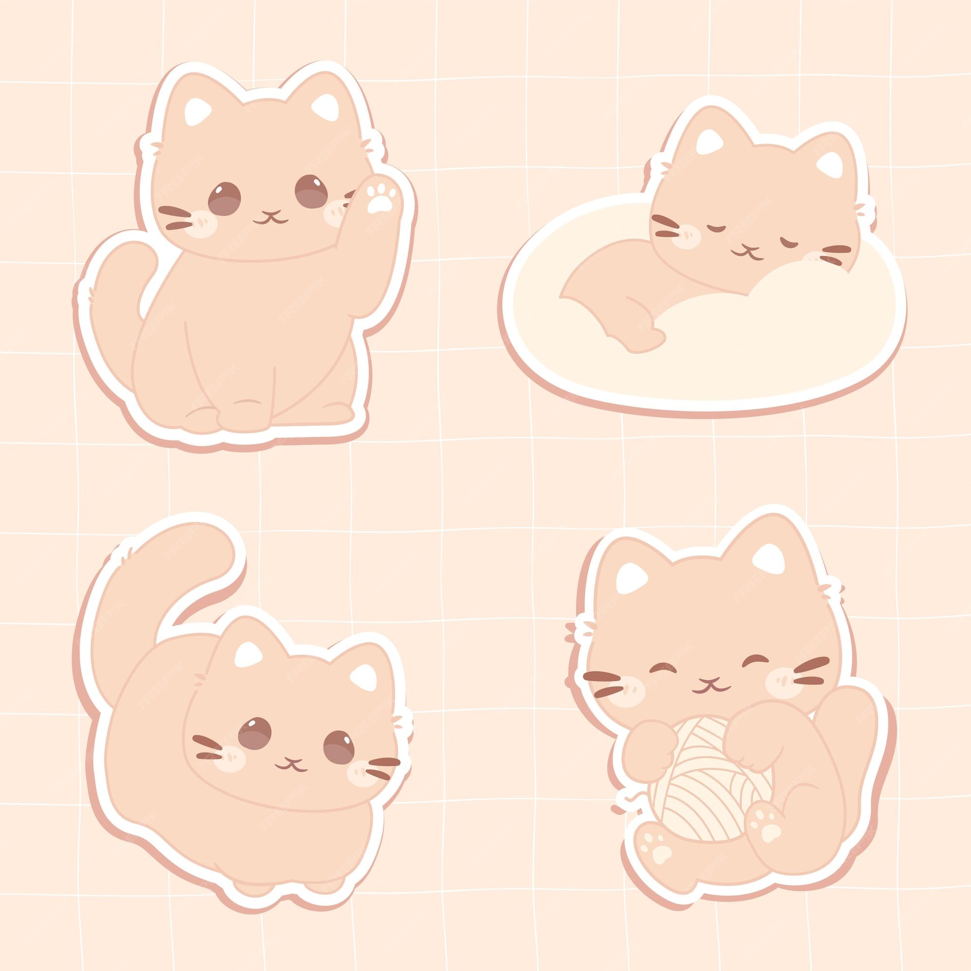 Set of kawaii member icon. Cards with cute cartoon cats. Baby