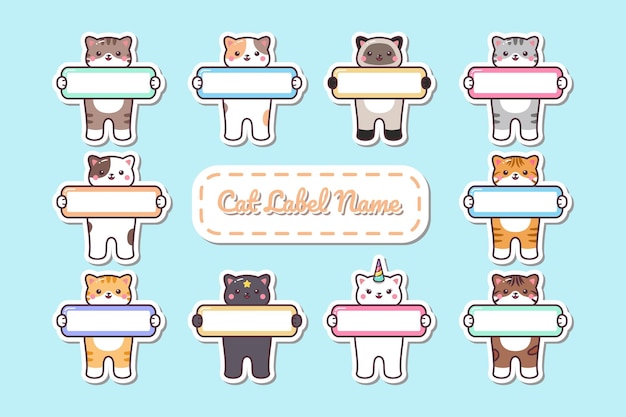 Cute kawaii cat hold label naamplaatje