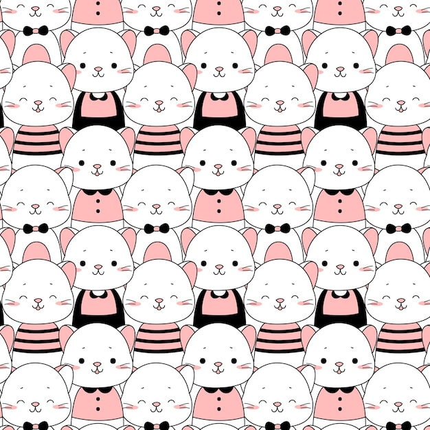 Cute kawaii cat pink cartoon doodle seamless pattern