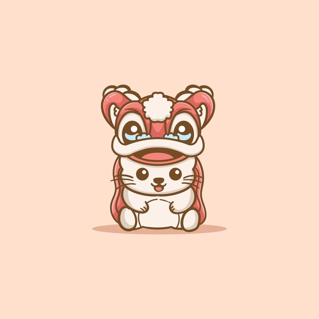 Vector cute kawaii cat wearing lion dance costume