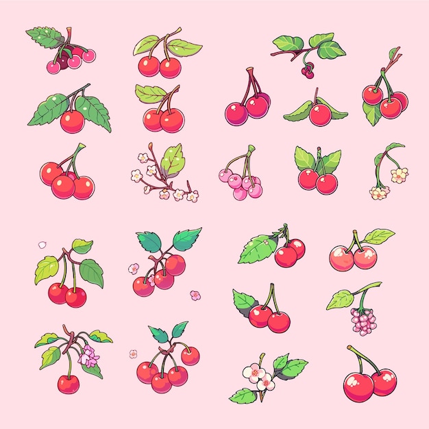 Cute kawaii cherry food fruit collection