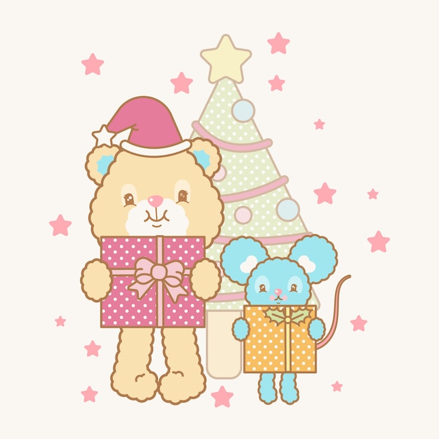 Cute kawaii christmas card