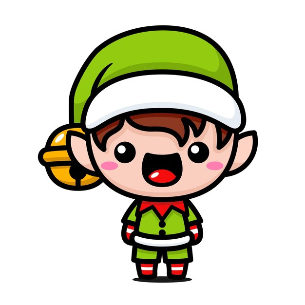 Vector cute and kawaii christmas elf behind a wall