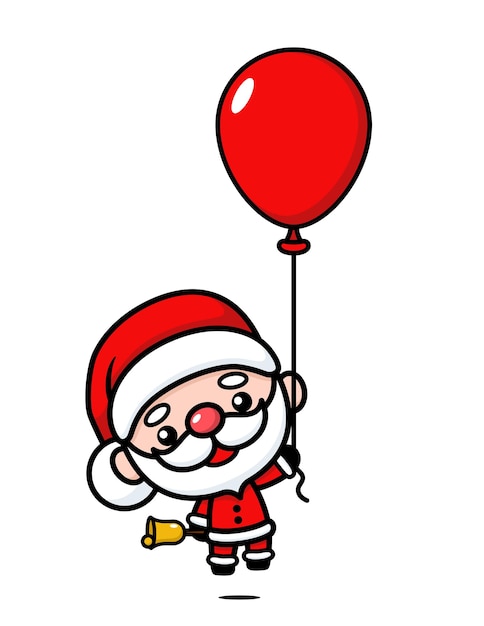 Natale di babbo natale e kawaii personaggio dei cartoni animati con palloncino e campana