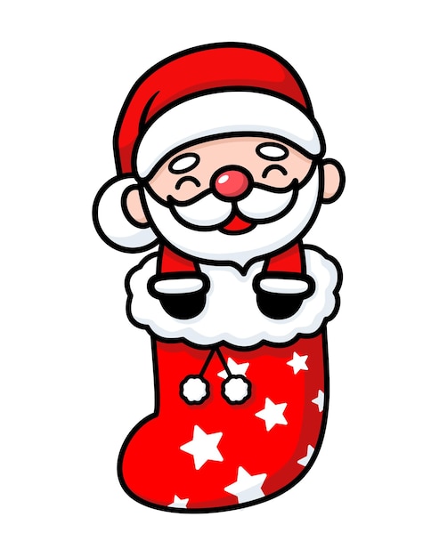 Cute And Kawaii Christmas Santa Claus Cartoon Character In A Sock