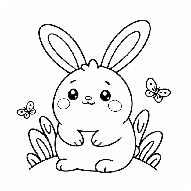 Cute Kawaii Chubby Bunny watching a Butterfly