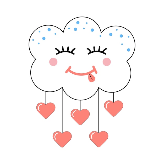 Cute kawaii cloud and hearts with black outline Design for stickers cards posters tshirts invitation