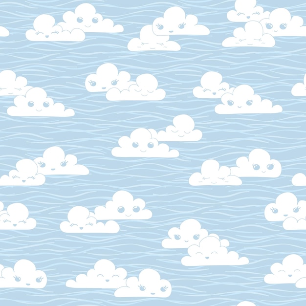 Cute kawaii clouds seamless vector pattern Great for kids products textile packaging scrapbook