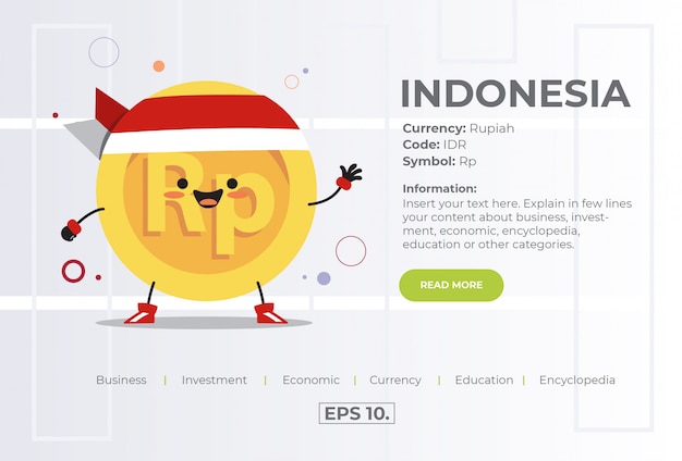 Cute Kawaii Coin Character Illustration Concept Of IDR Rupiah From Indonesia  .