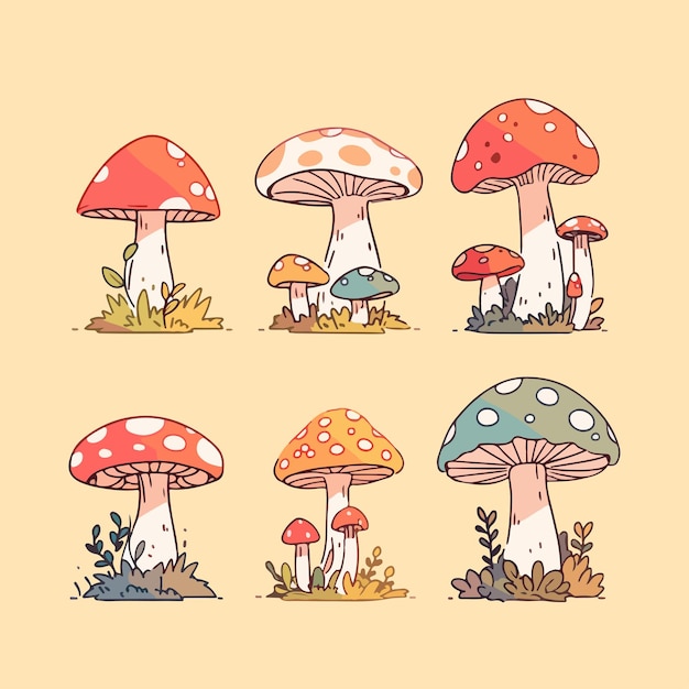 Premium Vector Cute kawaii colourful cartoon mushrooms illustration
