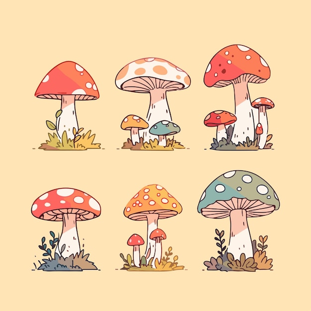 Premium Vector | Cute kawaii colourful cartoon mushrooms illustration ...