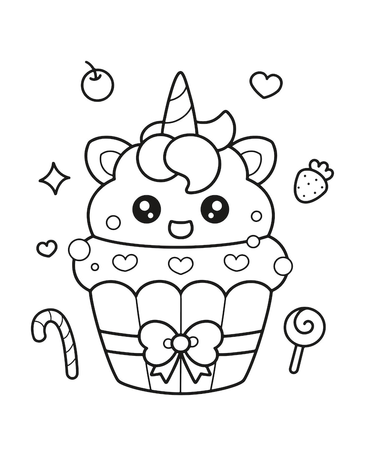 Vector 可愛いカワイカップケーキのカラフルページイラスト