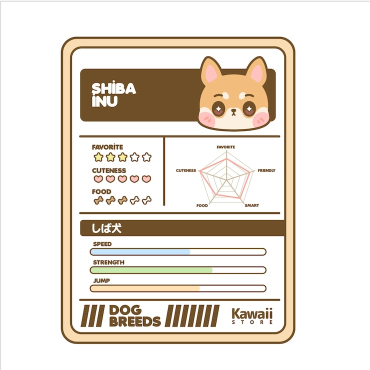 Vector cute kawaii dog breeds cards