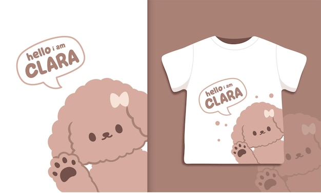 Vettore illustrazione di disegni di t-shirt marrone cane carino kawaii