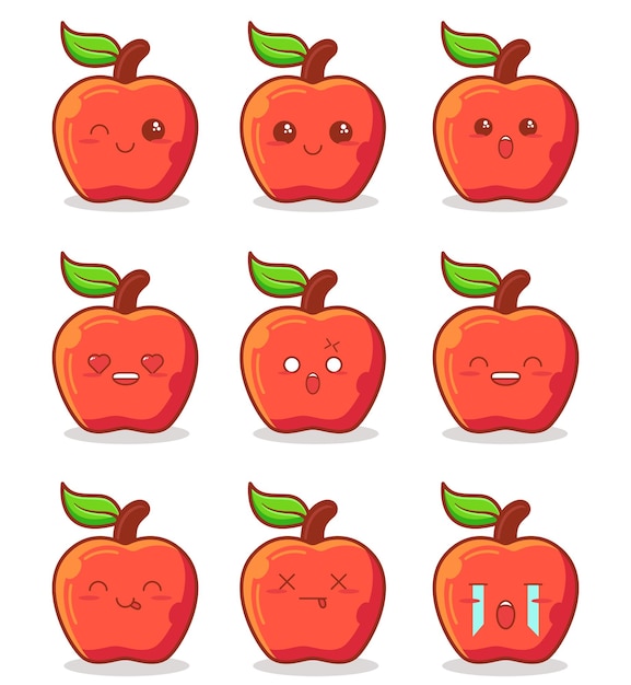 Cute kawaii emoticon collezione di mele