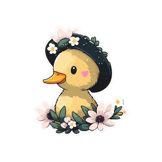 Cute Kawaii Floral Spring Duck Sticker