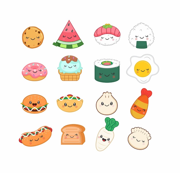 Cute kawaii food sticker character cartoon