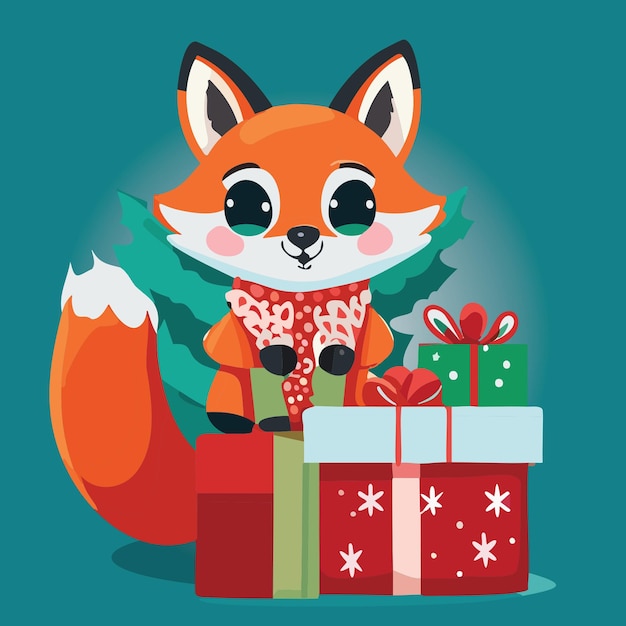 Vector cute kawaii fox in christmas