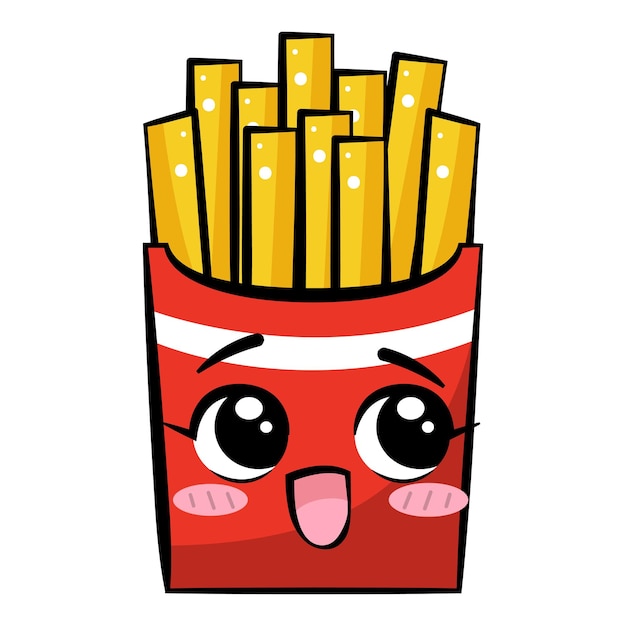 Cute kawaii french fries cartoon character. Vector stock illustration.