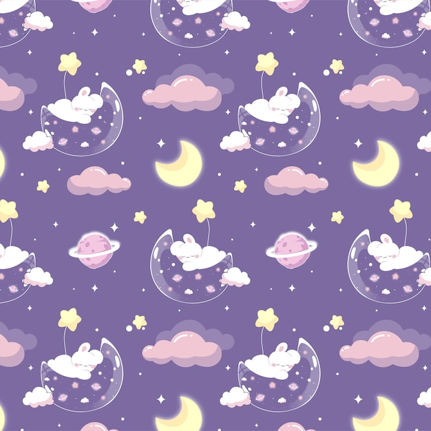 Vector cute kawaii galaxy space seamless pattern for baby pattern wallpaper