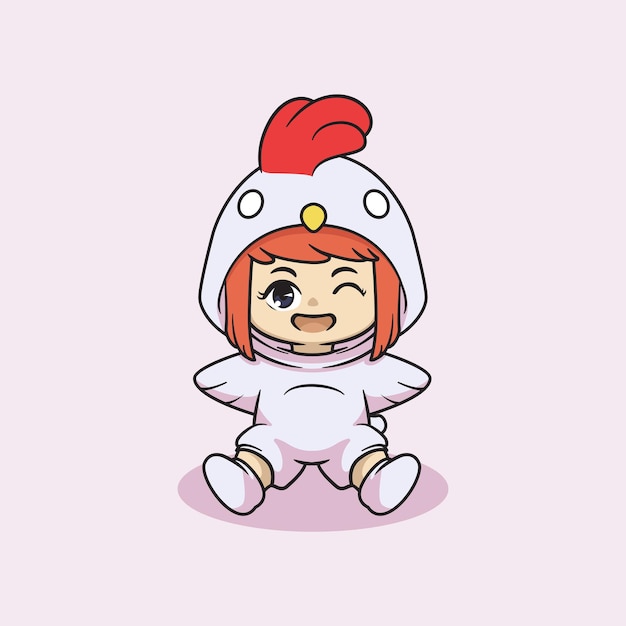 Vettore ragazza carina kawaii in costume da pollo