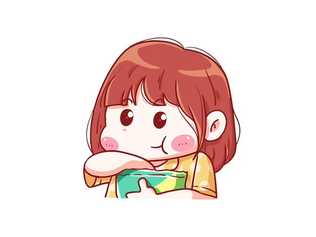 귀엽고 kawaii Girl Eat Snack Chibi