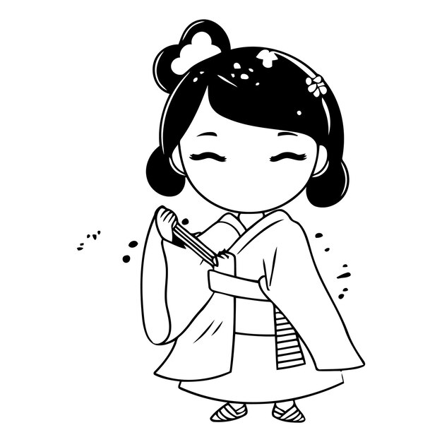 Vector cute kawaii girl in kimono