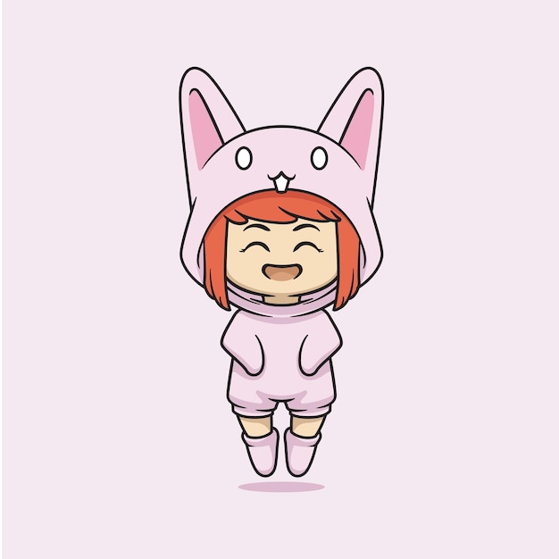 Cute kawaii girl in rabbit costume character