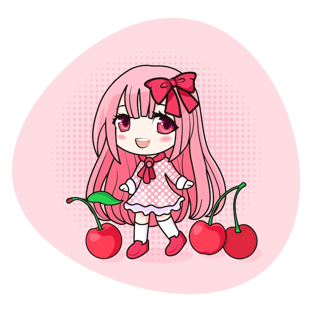 Premium Vector | Cute and kawaii girl with pink hair. happily ...