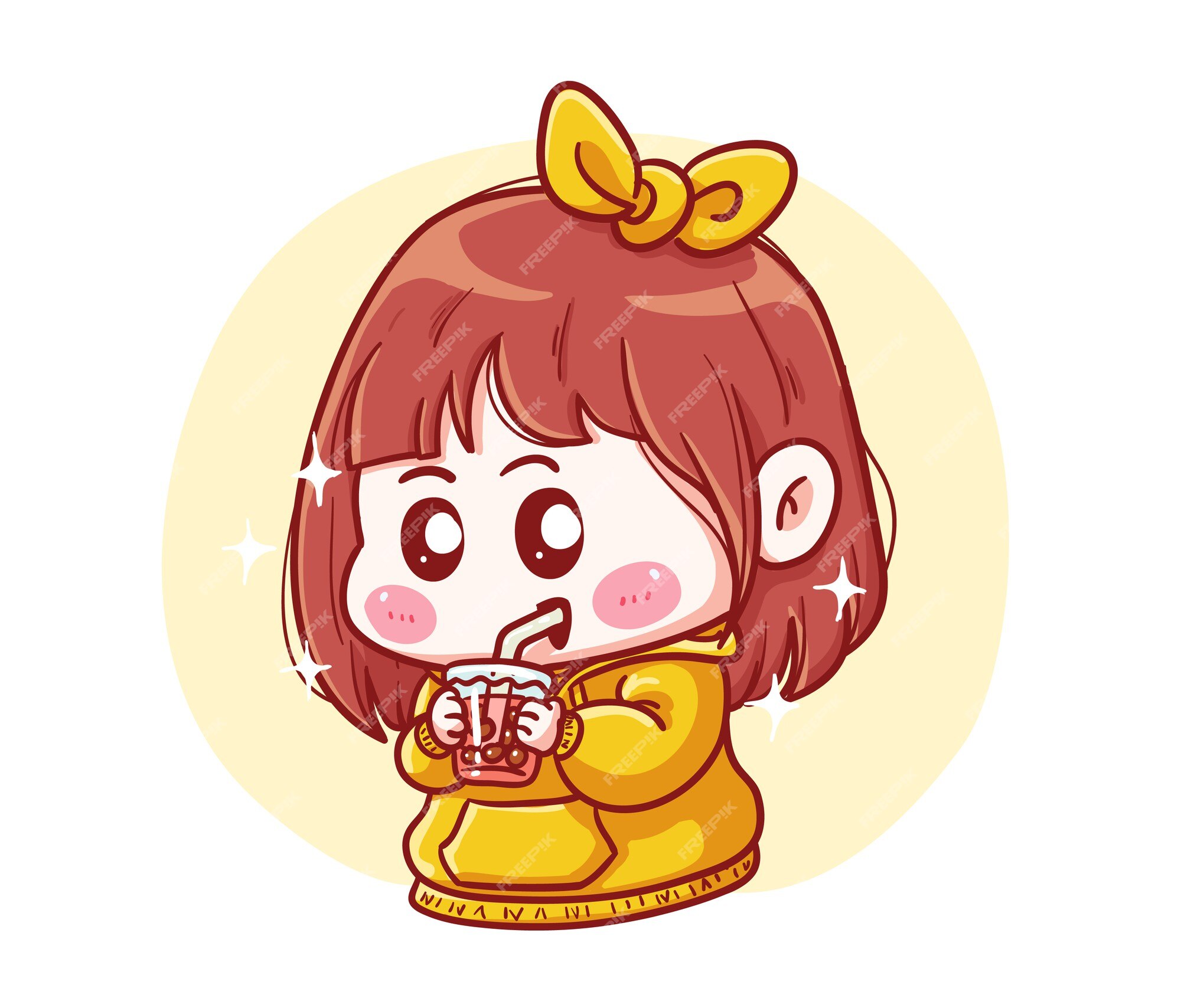 Download Anime Girl With Hoodie And Boba Tea Picture